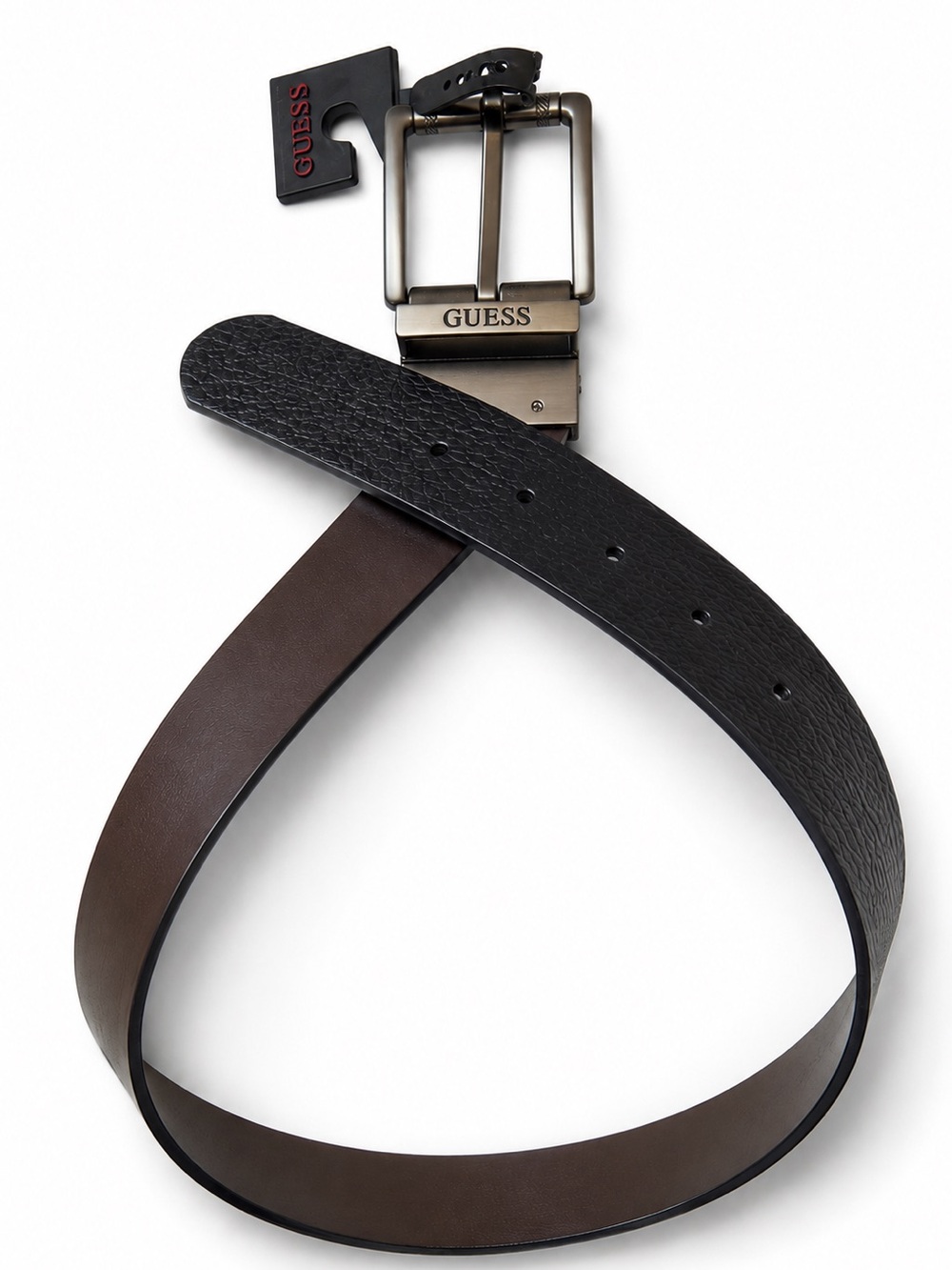 GUESS Reversible Black Brown Belt Gunmetal Buckle NWT 30-32